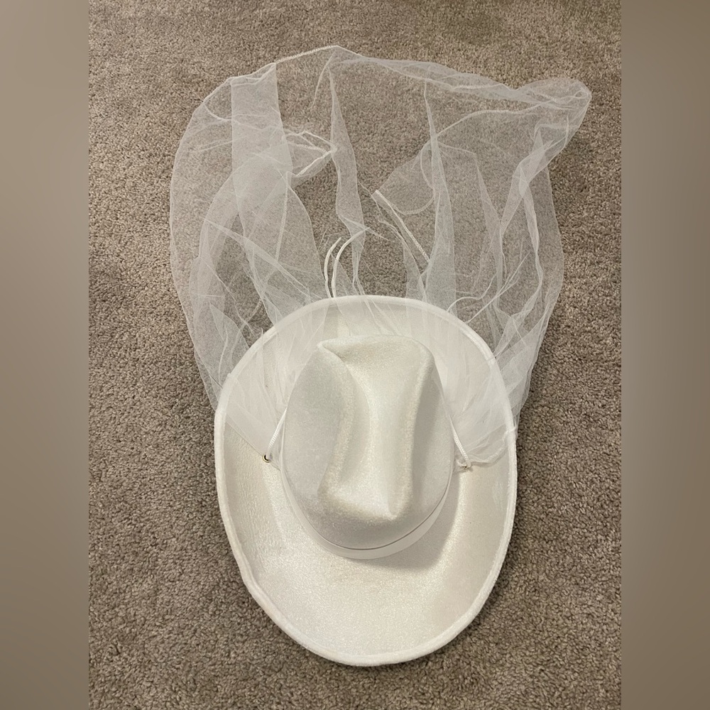 White Bridal Cowboy Hat with Veil